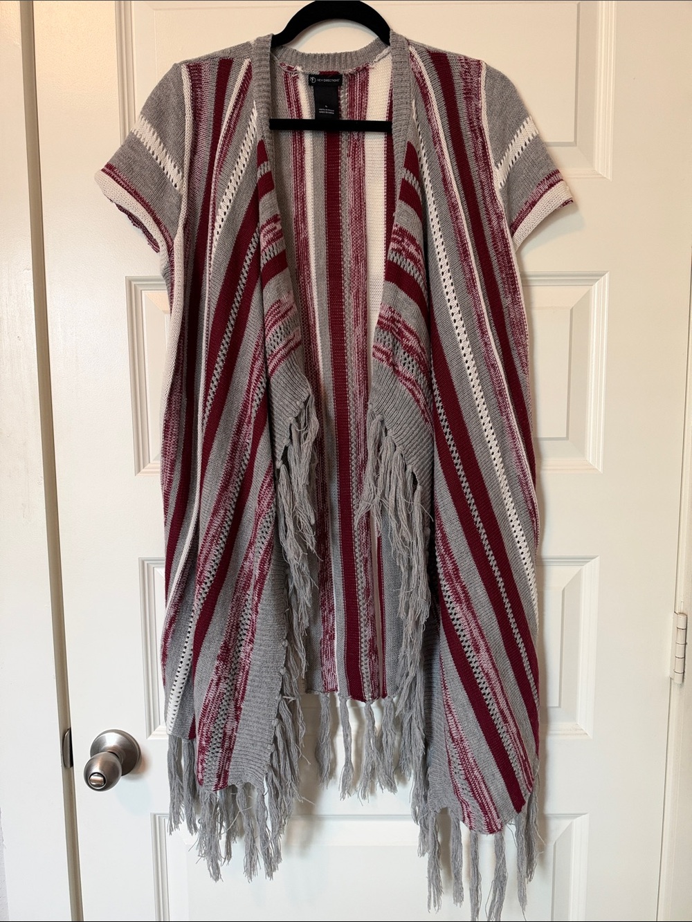 Aggies Texas A&M Colors Maroon Striped Fringe Open Cardigan